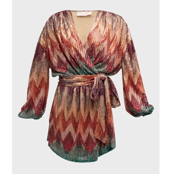 Ramy Brook Michaela Sequin Chevron Wrap Minidress Multicolor Plus Size 3 XL NWT - Picture 9 of 16